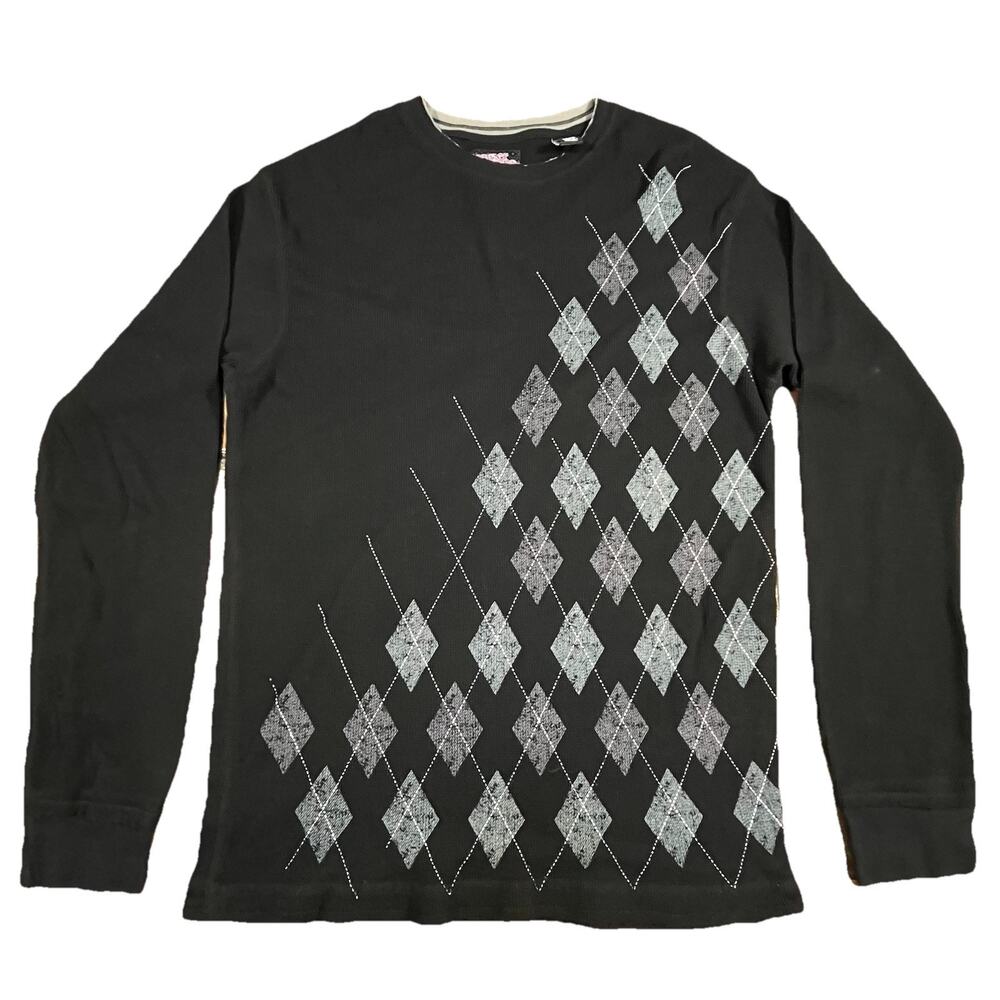 Y2K Point Zero Argyle Thermal Shirt XXL Black Gray Long Sleeve